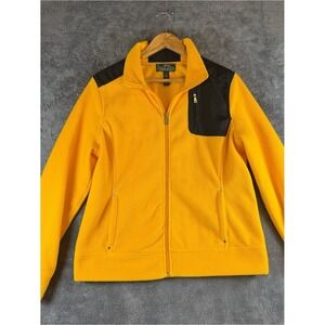 Lauren Ralph Lauren Active Womens Yellow Fleece Full Zip Jacket Black Trim L